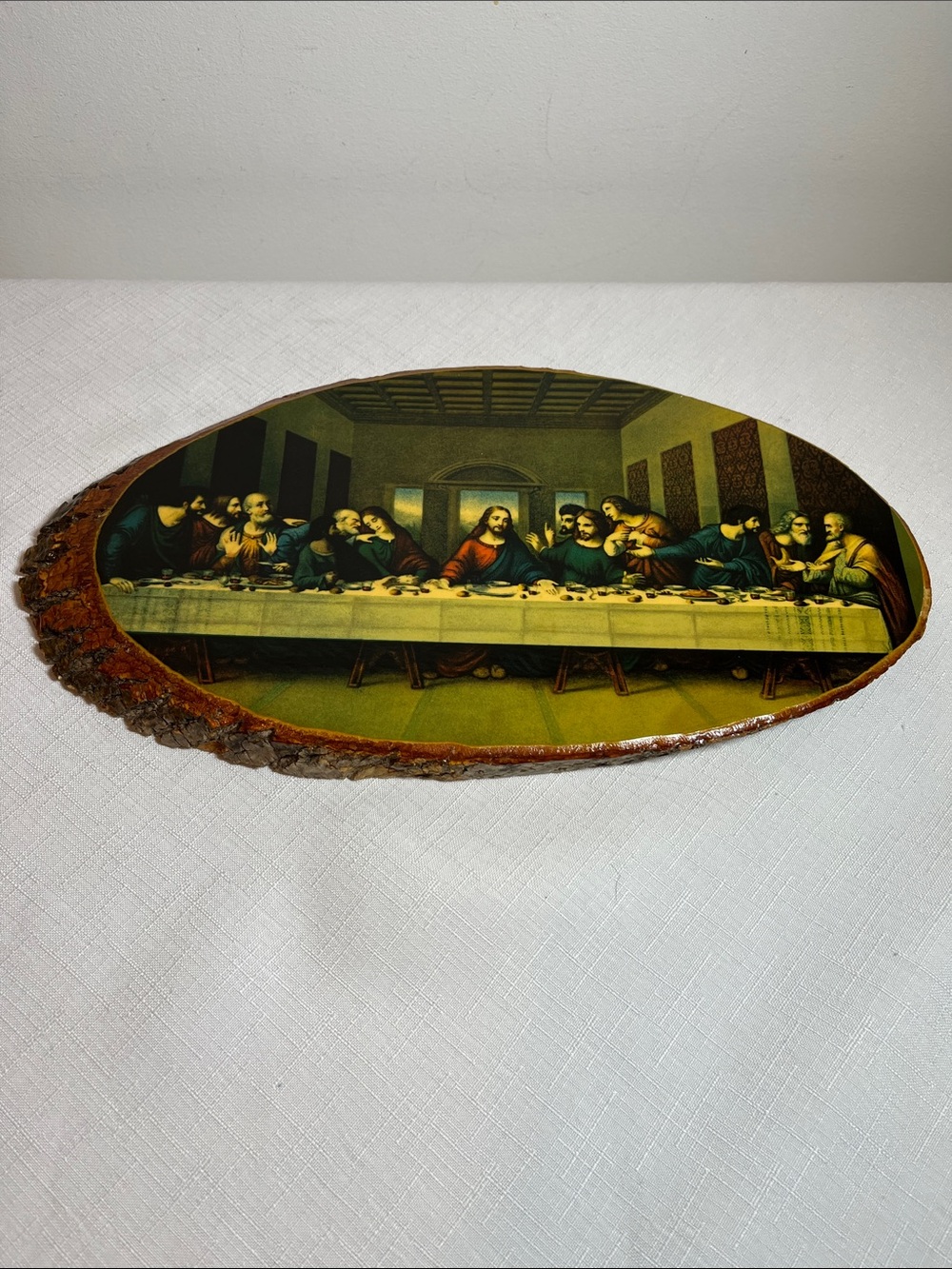 Vintage The Last Supper Oval Wood Plaque - MCM. Made in USA